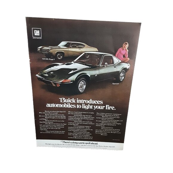 1969 Buick GS 400 Stage I - Opel GT Print Ad Automobiles to Light Your Fire - Picture 1 of 1